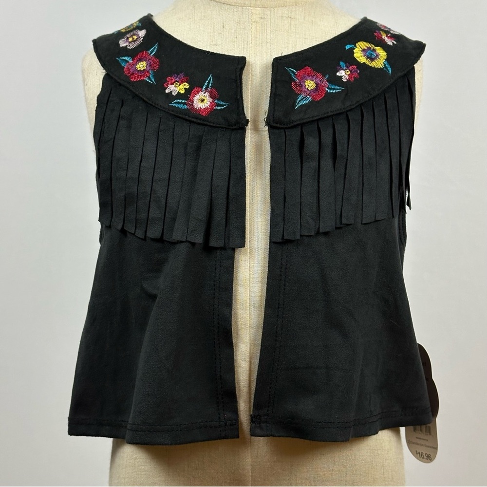 WONDER NATION NWT girl's black Moleskin Boho embroidered vest